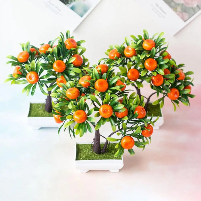 Artificial Orange Bonsai Tree – Potted Peach Pepper Fruit Plant for Home, Office, and Garden Decor