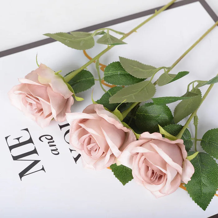 5pcs Faux Rose Silk Flower Bouquet – Long Branches, Wedding & Home Room Table Centerpiece, Fake Plant Wreath Accessories