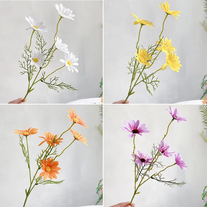 5-Head White Daisies Artificial Flower Bouquet – Silk Gerbera Flowers for Weddings, Parties, and Home Decor