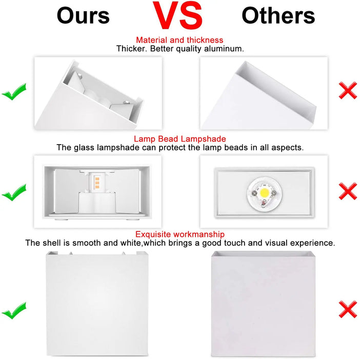 2-Pack LED Wall Sconces – Modern 6W Up & Down Wall Mount Lights, Waterproof IP65 for Living Room, Hallway, Bedroom, Indoor & Outdoor Use
