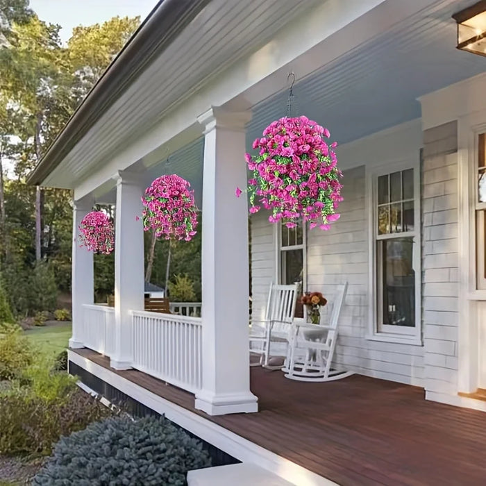 2pcs UV-Resistant Artificial Morning Glory & Eucalyptus Hanging Flower Decor – Perfect for Garden, Home, Weddings & Outdoor Events