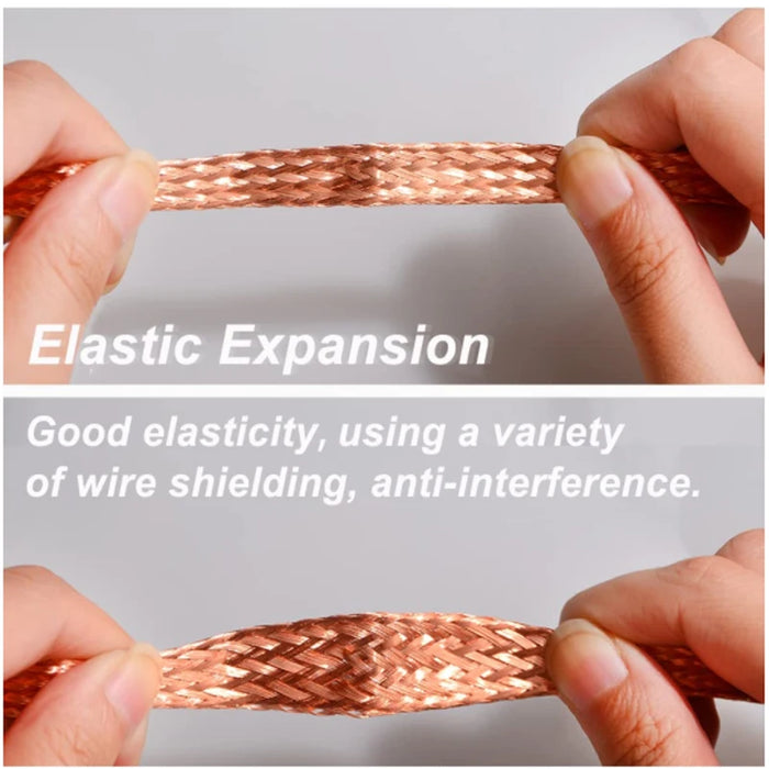 1M – 25M Pure Copper Braid Knitted Mesh Cable – Anti-Interference Flat Wire Protection, Flexible Expandable Sleeving (4mm-25mm Width)