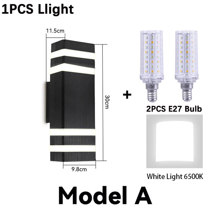 Outdoor Waterproof LED Wall Light – E27 Bulb, Up & Down Facade Lighting for Garden, Stairs, and Entrance