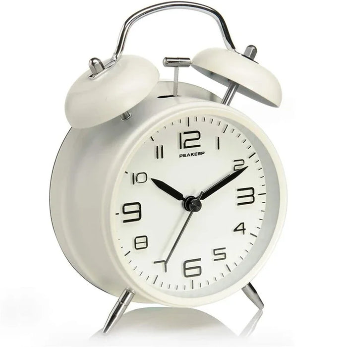 4-Inch Twin Bell Alarm Clock with Backlight – Loud Metal Frame Design, Silent Operation for Home and Office