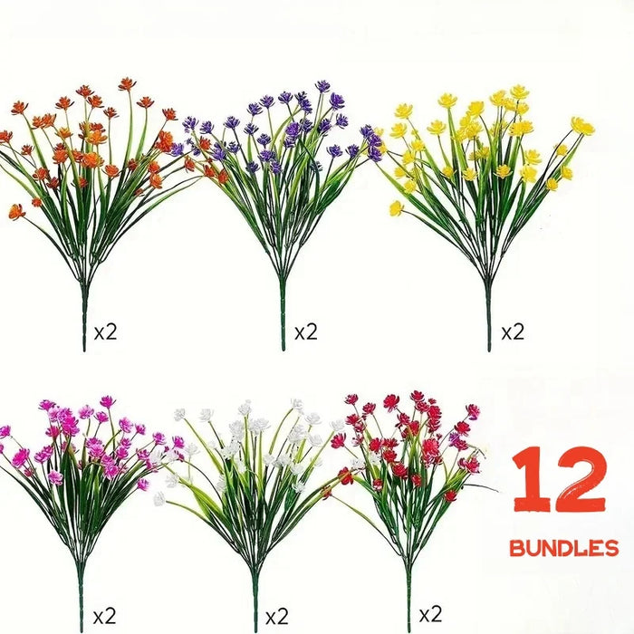 12 Bundles Artificial Flowers – Outdoor UV Resistant Fake Flowers, Premium Oxidation-Resistant Floral Decor for Garden, Balcony, Patio & Party