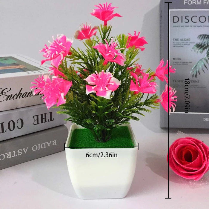 Artificial Small Flower Bonsai in Pot – Mini Fake Potted Plant for Home, Office, Hotel, and Garden Decor – Red, Pink, Purple Options