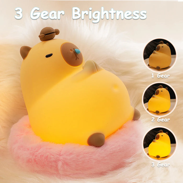 Cute Cartoon Capybara Silicone Night Light – USB Rechargeable, Timing Dimming Sleep Lamp for Kids' Room, LED, 16 Hours of Usage