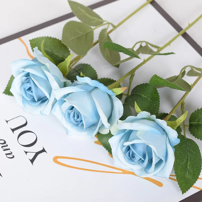5pcs Faux Rose Silk Flower Bouquet – Long Branches, Wedding & Home Room Table Centerpiece, Fake Plant Wreath Accessories