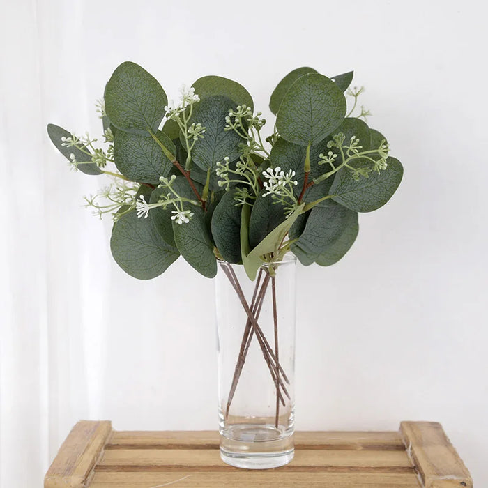 5pcs Artificial Eucalyptus Leaves Branches – Green Fake Plant Bouquet for Wedding, Home Decor, DIY Christmas Wreath, and Gifts