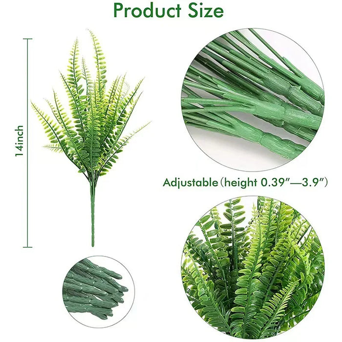 Artificial Fern Bunch with Green Leaves – Fake Plastic Plants for Home, Porch, Garden, and Outdoor Decoration