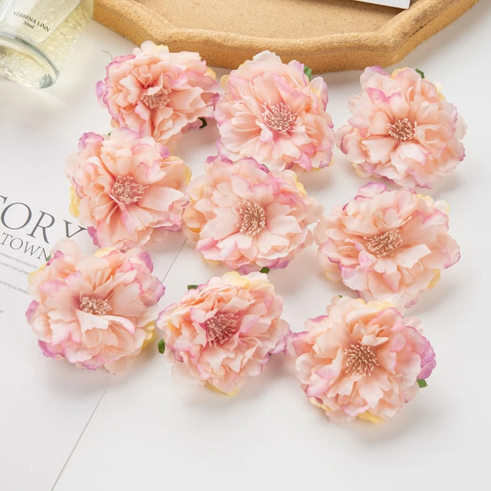 10Pcs Artificial Silk Peony Flowers – DIY Craft Fake Stamen Heads for Wedding, Home, Valentine’s Day, and Outdoor Décor