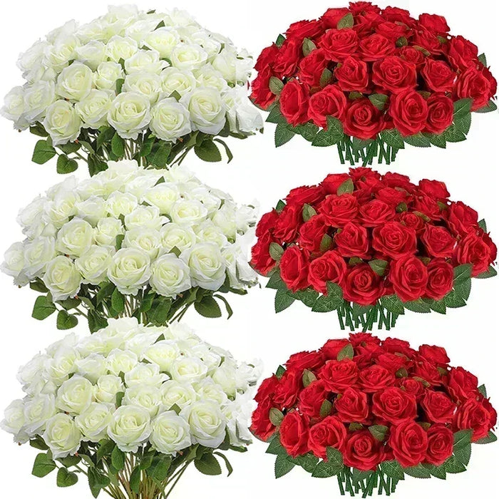 50 Pcs Artificial Silk Roses – Realistic Fake Rose Flowers for Wedding Centerpieces, Home Decor, Party Decorations, and DIY Bouquets