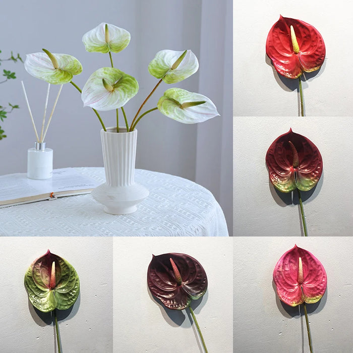 57CM Artificial Anthurium Flower – Realistic Faux Single Stem Flower for Wedding, Home, and Party Decoration