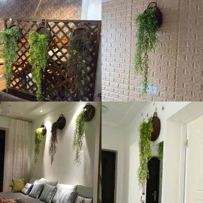 75cm Artificial Golden Bell Willow Vine – 5 Forks Hanging Rattan Plant for Home, Garden, Wedding, and Wall Decoration