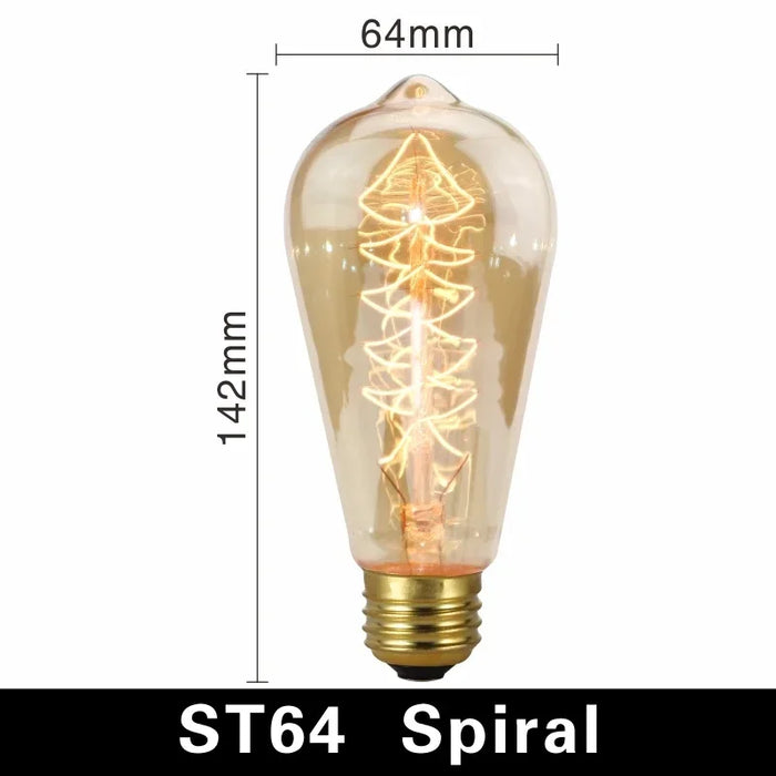 Edison Vintage Light Bulb E27 40W - Retro Filament Incandescent Bulb for Living Room, Bedroom, and Dining Room - Available in ST64, A19, G80, G95, T10, T45, T185 Shapes