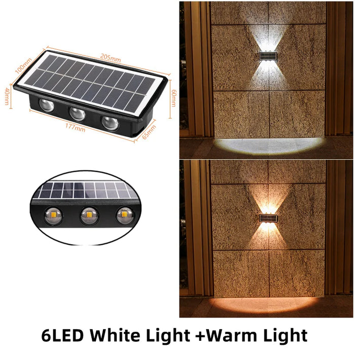 Solar Wall Lamp LED Outdoor Waterproof Garden Decoration – Up and Down Luminous Lighting for Porch, Balcony, Garden, and Street