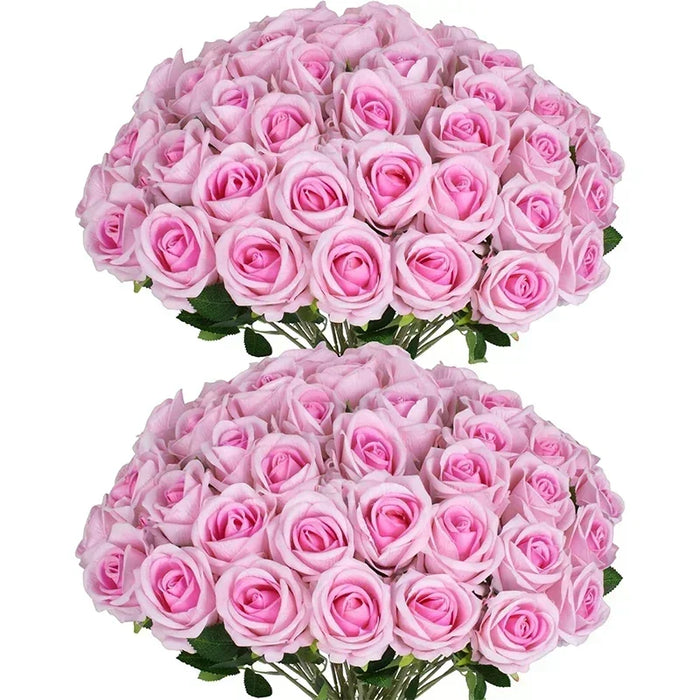 50 Pcs Artificial Silk Roses Bouquet – Real-Looking Fake Red Roses for Wedding, Party, and Home Decorations – DIY Floral Arrangements for Centerpieces