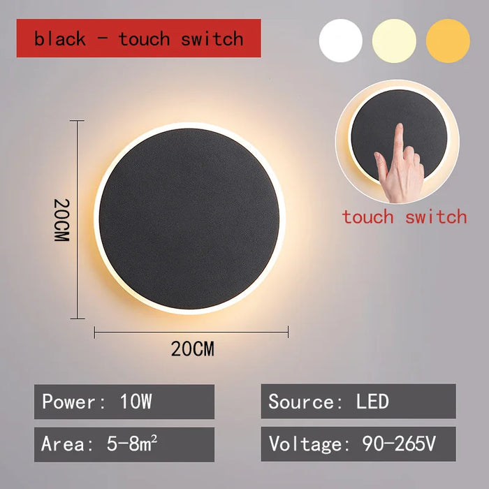 Touch Sensor Wall Lamp – LED Color-Changing Round Wall Light for Living Room, Corridor, Porch & Aisle with Acrylic Shade