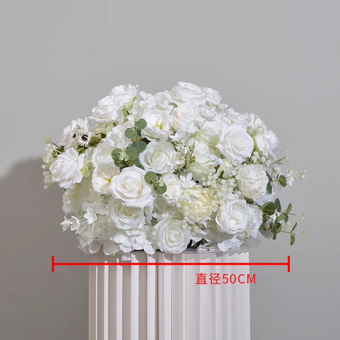 Customized Hydrangea & Rose Artificial Flower Ball – White Silk Flower Ball for Wedding, Table Centerpiece, and Event Decor