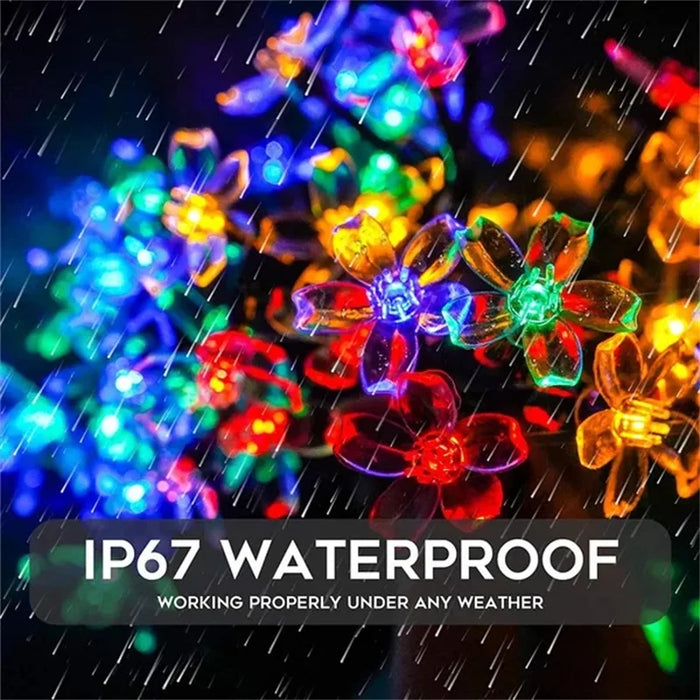 Cherry Blossom Solar String Lights – Waterproof Outdoor LED Fairy Lights with 2/8 Modes for Gardens, Patios, and Holiday Decor