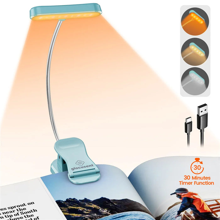 Eye-Caring LED Book Light – Rechargeable & Dimmable with 3 Color Options and Flexible Neck for Bedside Reading and Night Light