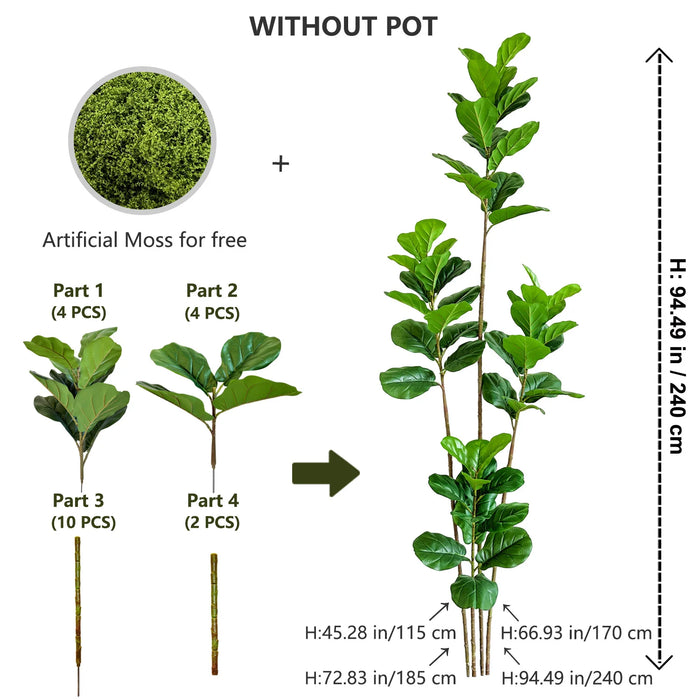 Artificial Fiddle Leaf Fig Tree – 115-240cm Faux Plant for Home, Office, Wedding, and Garden Décor