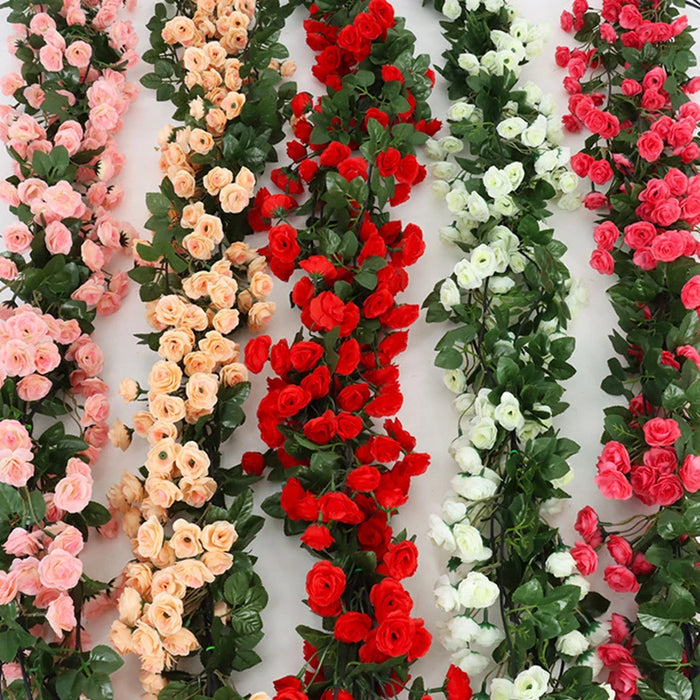 2.5m Artificial Rose Vine Garland – White & Pink Silk Flowers for Wedding, Home, and Room Decor