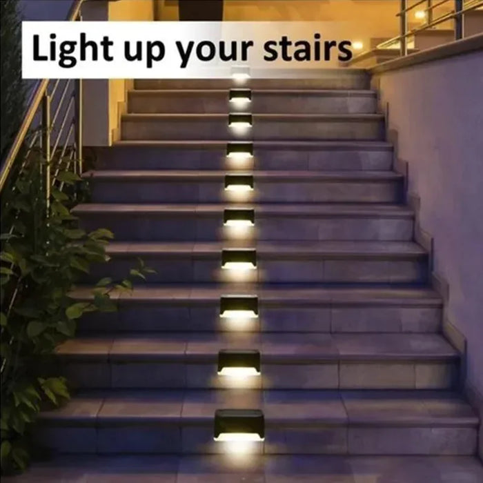 Warm White Solar Step Lights – Waterproof LED Stair and Pathway Lights for Outdoor Garden, Patio, Fence, and Balcony Decoration (Auto On/Off, Easy Installation)