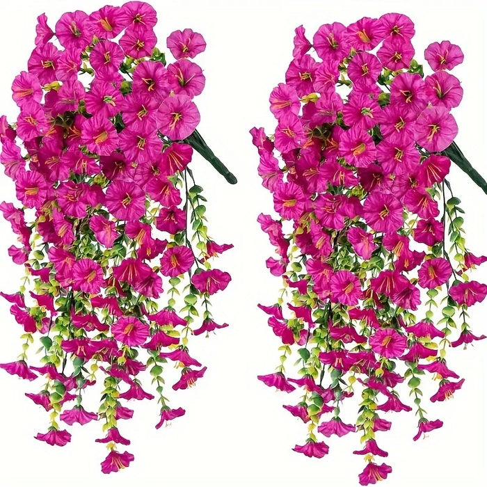 2pcs UV-Resistant Artificial Morning Glory & Eucalyptus Hanging Flower Decor – Perfect for Garden, Home, Weddings & Outdoor Events