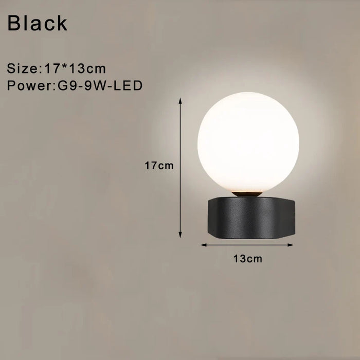 Indoor Glass Ball LED Wall Light – Modern Wall Sconce with G9 9W Bulb for Bedroom, Kitchen, and Living Room - Black & Gold Design