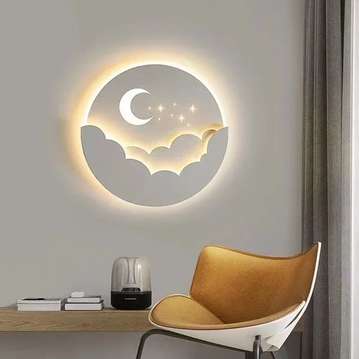 Modern LED Wall Lamp – Moon and Star Design for Living Room, Dining Room, Bedroom, and Study – Touch Control Sconce for Mood Lighting