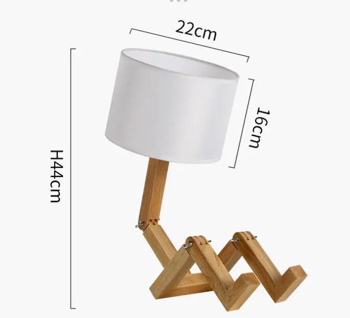 Wooden Robot Shape Table Lamp – Creative Nordic LED Desk Lamp for Study, Reading, and Home Decor