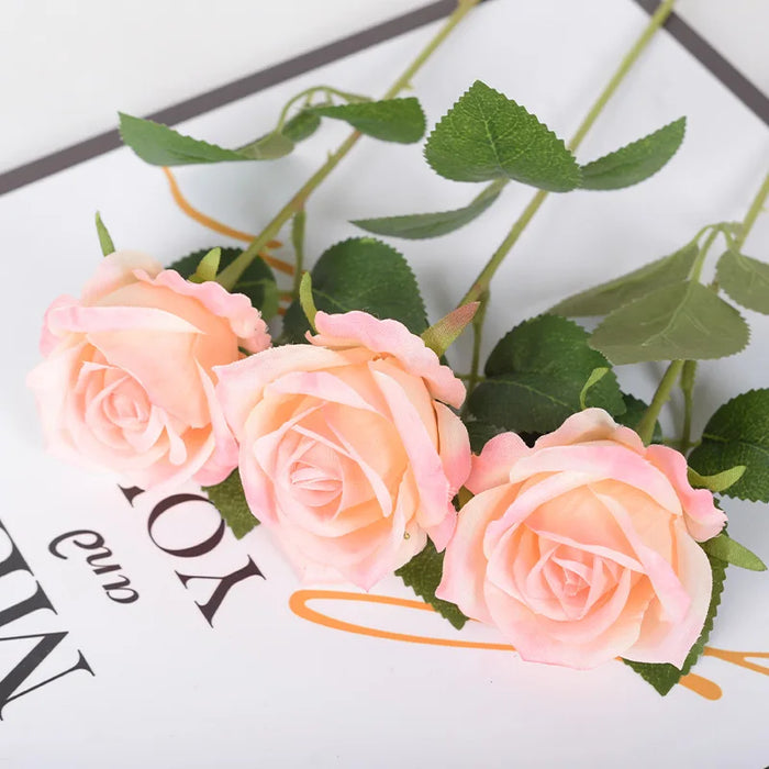 5pcs Faux Rose Silk Flower Bouquet – Long Branches, Wedding & Home Room Table Centerpiece, Fake Plant Wreath Accessories