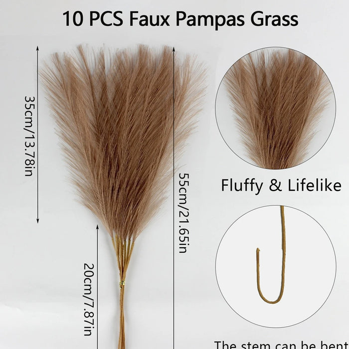 10pcs Artificial Pampas Grass Flowers – Fake Reed Plants for DIY Floral Arrangements, Wedding, Home, and Christmas Decoration