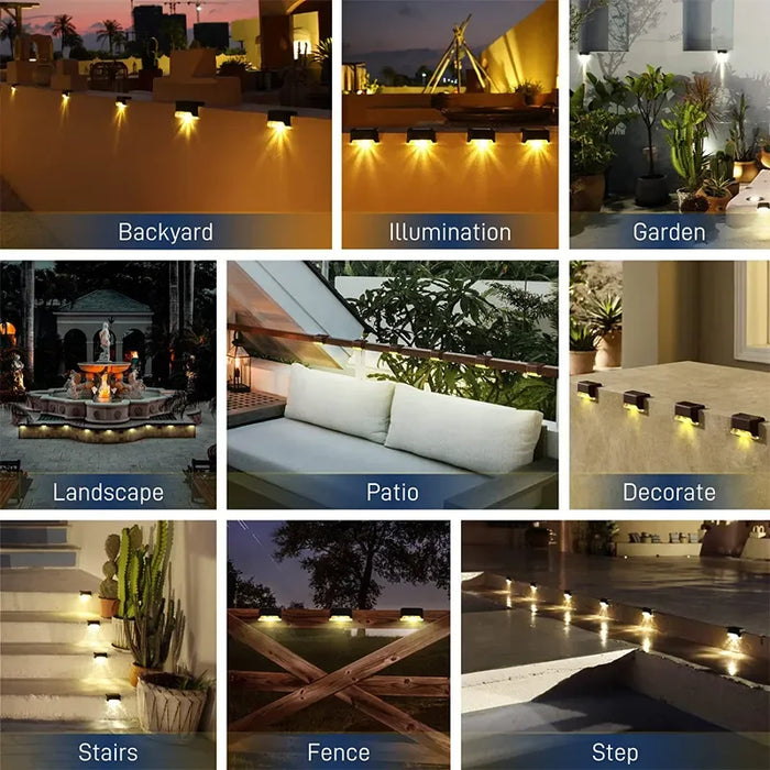 Warm White Solar Step Lights – Waterproof LED Stair and Pathway Lights for Outdoor Garden, Patio, Fence, and Balcony Decoration (Auto On/Off, Easy Installation)