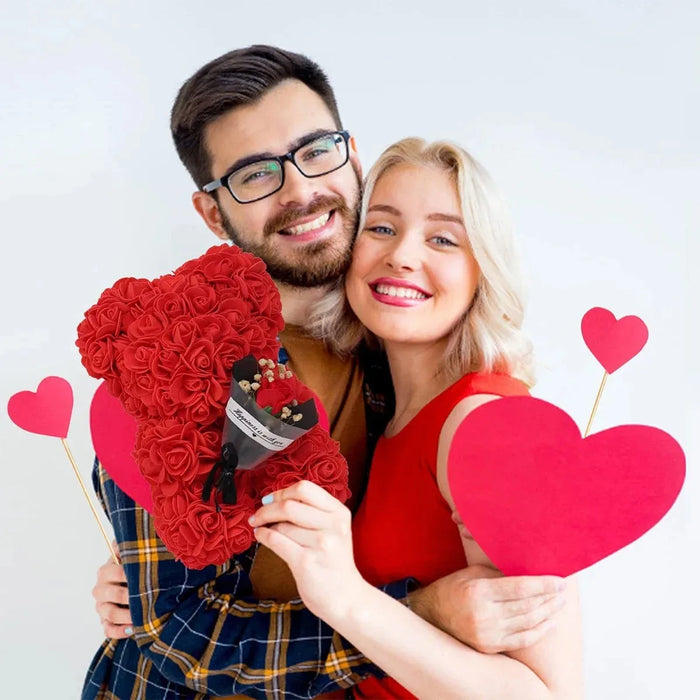 Artificial Rose Teddy Bear – Romantic Home Decor for Valentine's Day, Weddings & Anniversaries (No Box)