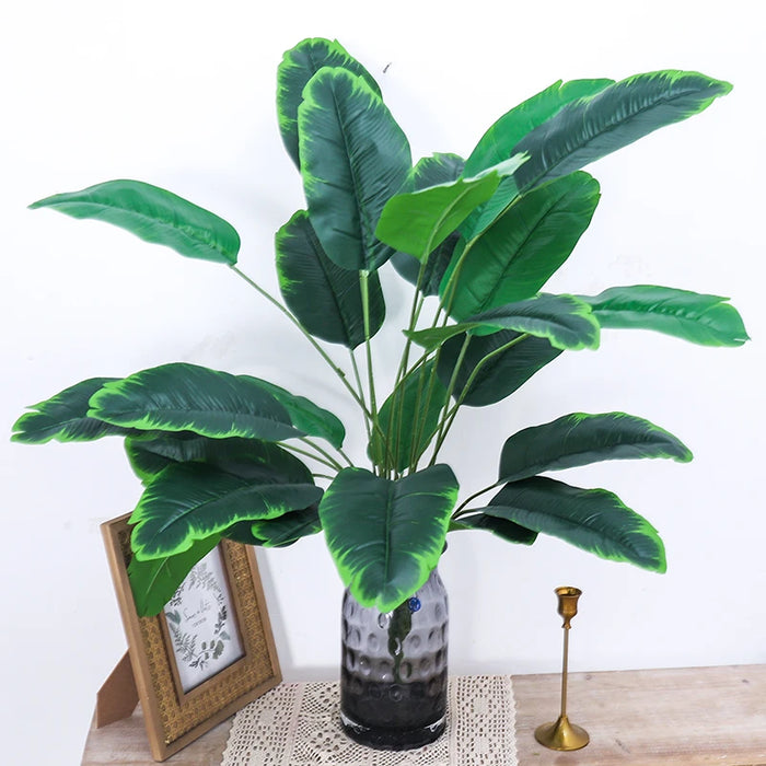 Artificial Tropical Palm Tree – 80/90CM Fake Banana Plant with Real Touch Monstera Leaves for Home and Garden Decoration