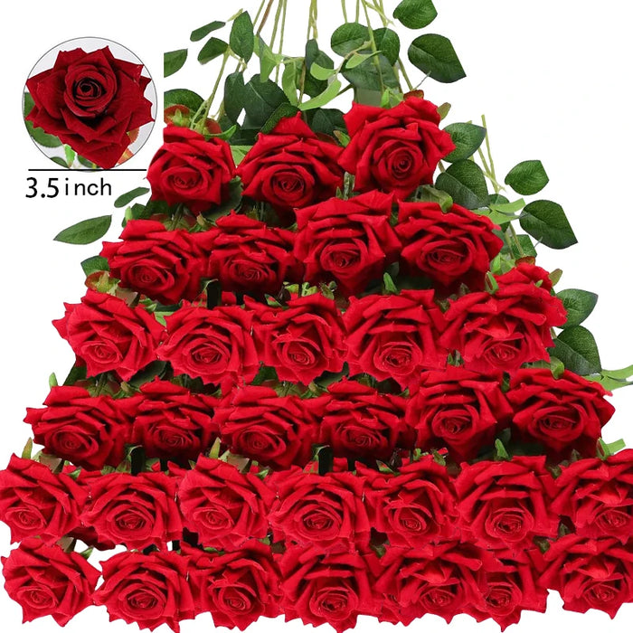 50 Pcs Artificial Silk Roses Bouquet – Real-Looking Fake Red Roses for Wedding, Party, and Home Decorations – DIY Floral Arrangements for Centerpieces