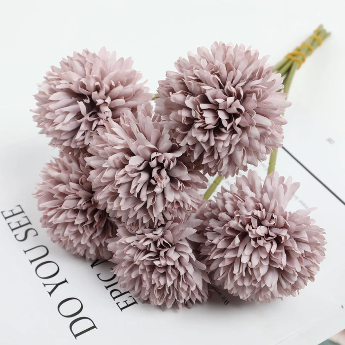 6 Artificial Dandelion & Chrysanthemum Ball Bouquets – Silk Flower Arrangement for Home, Office, Wedding, and Party Decoration