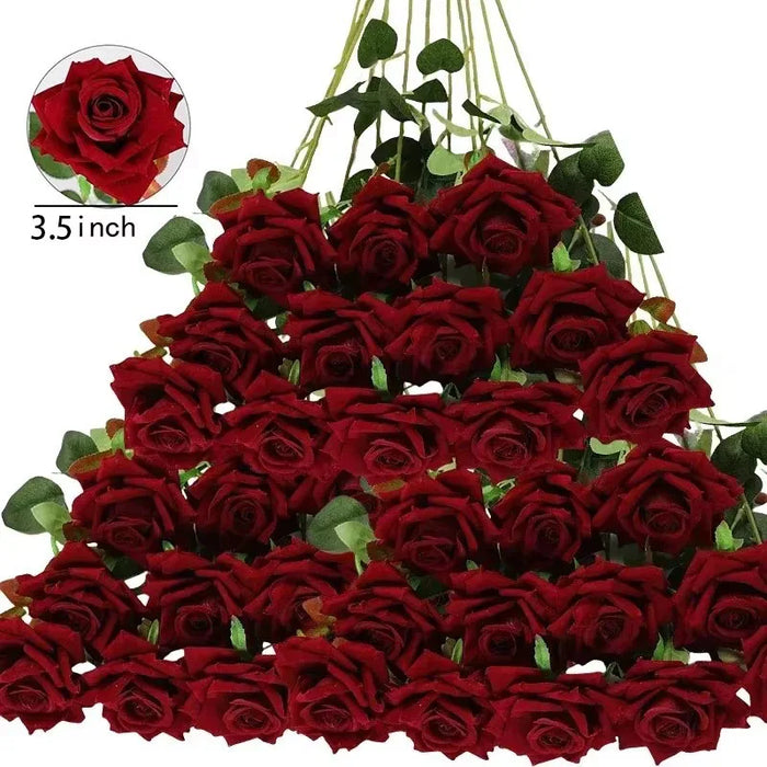 50 Pcs Artificial Silk Roses Bouquet – Real-Looking Fake Red Roses for Wedding, Party, and Home Decorations – DIY Floral Arrangements for Centerpieces