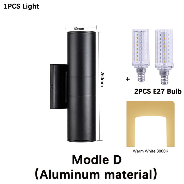 Outdoor Waterproof LED Wall Light – E27 Bulb, Up & Down Facade Lighting for Garden, Stairs, and Entrance