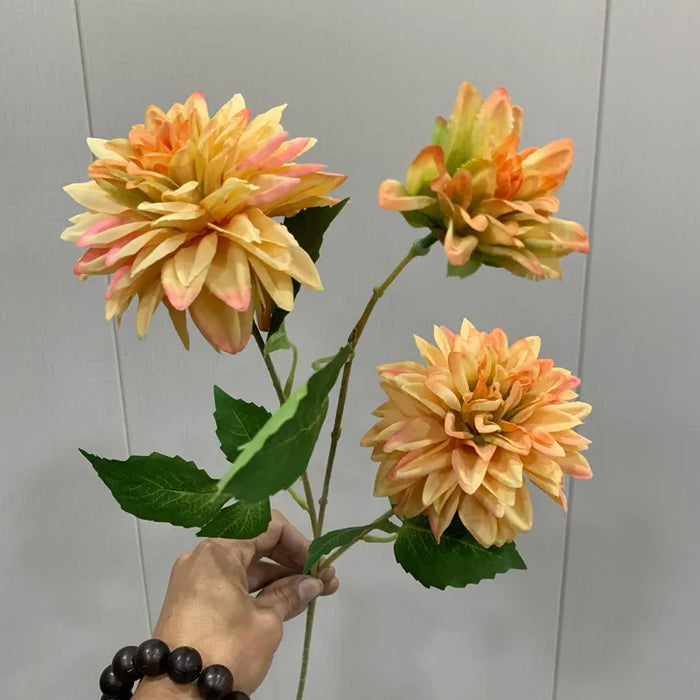 Lifelike Artificial Dahlia Flower – 3-Head Silk Long Branch for Home, Wedding, Party, and Bedroom Decor