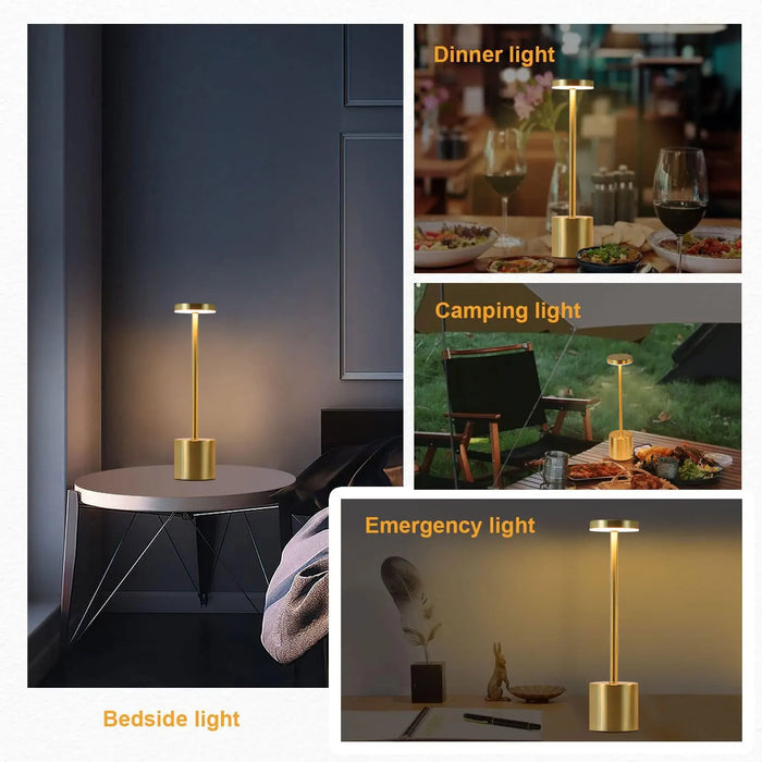 Classic Metal Touch Sensor LED Table Lamp – 3 Colors, Dimmable Rechargeable Desk Lamp for Bedroom, Living Room, and Office
