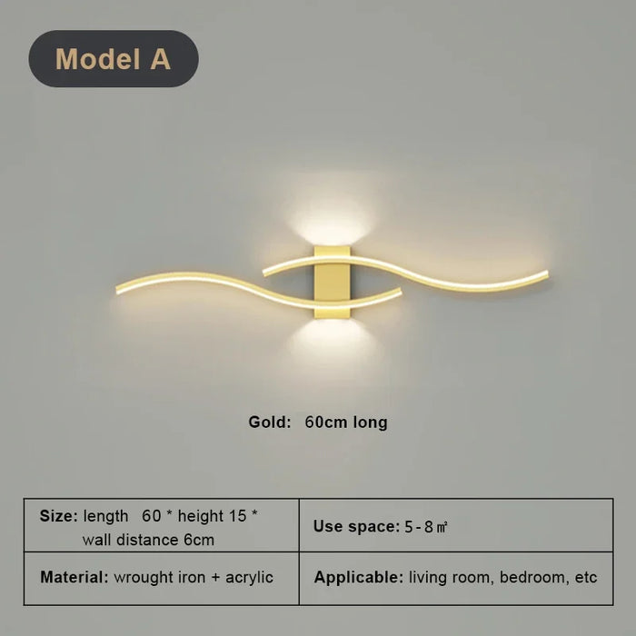 Modern LED Wall Lamp – Black, White, and Gold Wall Light Sconce for Living Room, Bedroom, Bedside, and Decorative Lighting