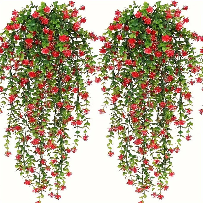 3pcs Artificial Hanging Plants – Faux Eucalyptus Leaf Greenery Vine – UV Resistant Plastic Outdoor Hanging Plants for Home, Garden, and Party Decoration