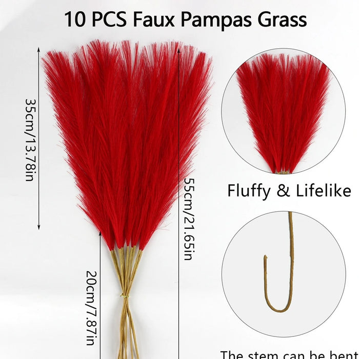 10pcs Artificial Pampas Grass Flowers – Fake Reed Plants for DIY Floral Arrangements, Wedding, Home, and Christmas Decoration