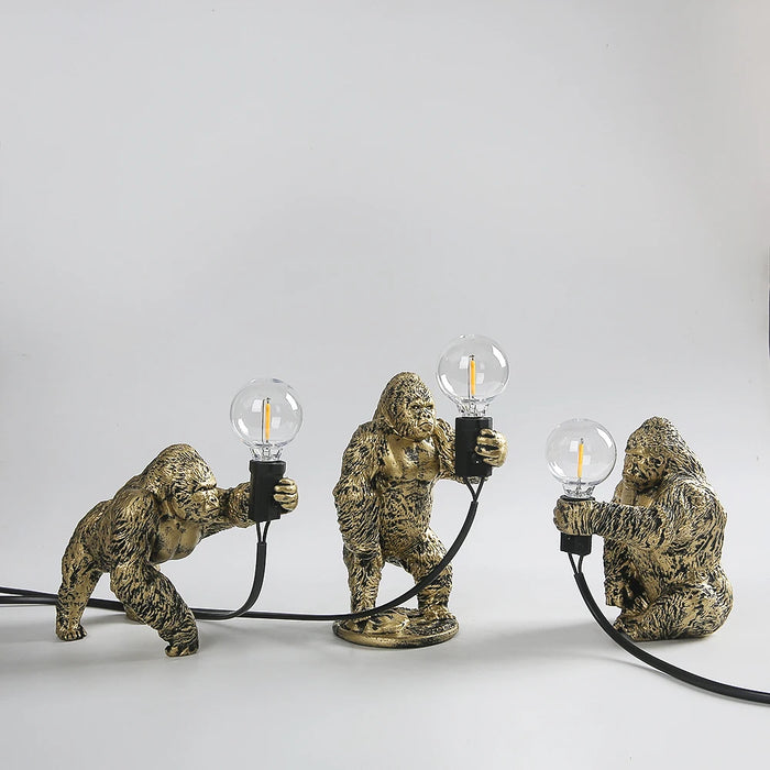 King Kong Gorilla Animal Table Lamp – Resin Night Light for Bedroom and Creative Home Decor