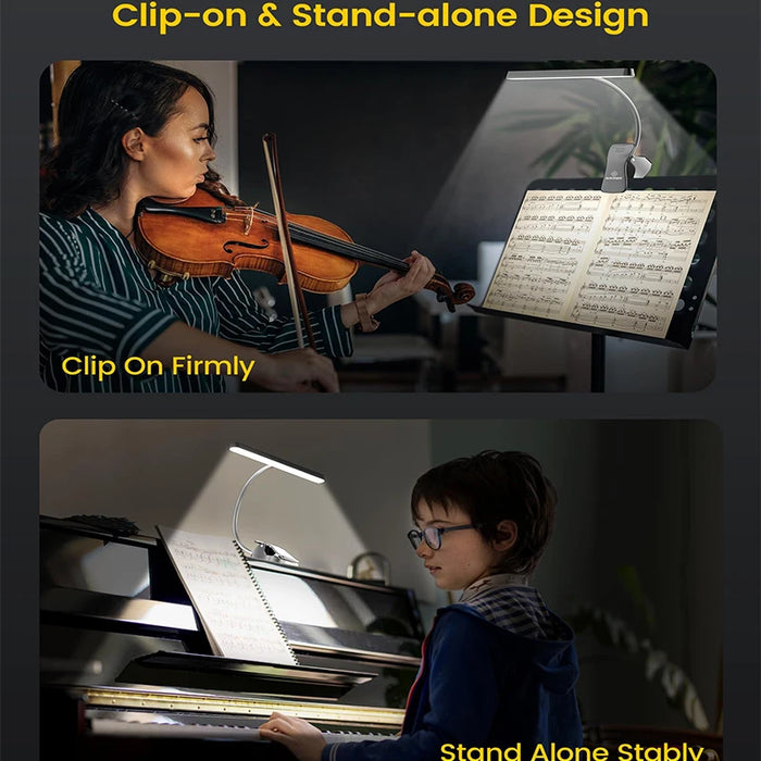 LED Music Stand Light – Super Bright Eye-Caring Clip-On Piano Light, USB-C Rechargeable, Dimmable for Music Sheets and Reading