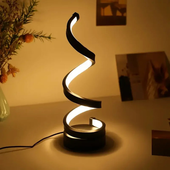 Modern LED Table Lamp with USB – Adjustable Brightness, Spiral Design for Bedroom, Living Room, or Office