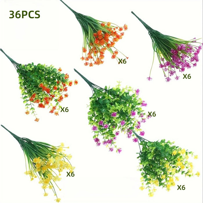 12/18/30/36 Pcs Artificial Flowers – UV Resistant, Multicolored Fake Flowers & Shrubs for Outdoor Window, Porch & Garden Décor